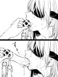  1girl aoya_(letter_eater021) ball_gag blindfold dildo drooling gag monochrome open_mouth original saliva tongue tongue_out 