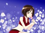  blush brown_eyes brown_hair caffein flowers meiko short_hair vocaloid 