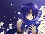  blue_scarf caffein flower kaito male_focus purple_eyes purple_hair scarf solo vocaloid wallpaper 