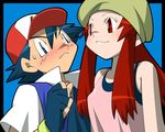  1girl amada bare_shoulders baseball_cap commentary_request fingerless_gloves fleura_(pokemon) gloves hat pokemon pokemon_(anime) pokemon_(classic_anime) pokemon_m02 satoshi_(pokemon) smile sweatdrop 