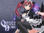  airi blue_eyes bow cleavage long_hair maid panties queen&#039;s_blade redhead thigh-highs twintails underwear 