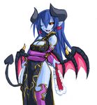  astaroth_(shinrabanshou) black_sclera blue_skin breasts demon_girl horns kobayashi_tetsuya medium_breasts pointy_ears shinrabanshou solo tail thighhighs wings 