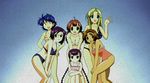  amaenaideyo!! amanogawa_haruka atouda_yuuko bikini blonde_hair blue_hair braid brown_hair glasses ikuina_sumi long_hair multiple_girls nanbu_chitose purple_hair short_hair striped striped_bikini striped_swimsuit sugai_hinata sugai_sakura swimsuit twin_braids waving 