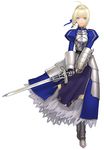  armor armored_dress artoria_pendragon_(all) blonde_hair caliburn dress fate/stay_night fate_(series) faulds gauntlets long_sleeves puffy_sleeves saber sakamoto_mineji solo sword weapon 
