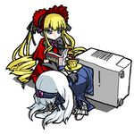  apple_inc. artist_request blonde_hair lowres macintosh multiple_girls parody rozen_maiden shinku stuck suigintou the_ring yamamura_sadako 