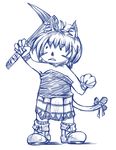  1girl animal_ears bare_shoulders blue boots cat_ears cat_tail child final_fantasy final_fantasy_xi lowres mithra pickaxe ribbon short_hair sleeveless solo tail tail_ribbon wrist_cuffs 