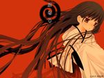  copyright_request duplicate fan folding_fan hakama hinayuki_usa japanese_clothes long_hair miko red_eyes red_hakama solo 