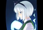  black_hairband blue_eyes bob_cut hairband hitodama konpaku_youmu konpaku_youmu_(ghost) profile rokuwata_tomoe short_hair silver_hair solo touhou 