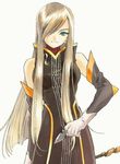  blue_eyes brown_hair elbow_gloves fujishima_kousuke gloves long_hair official_art smile solo staff tales_of_(series) tales_of_the_abyss tear_grants 