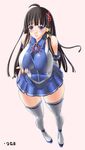  bare_shoulders black_hair blue_eyes blue_skirt blush breasts covered_nipples elbow_gloves gloves grabbing hair_ornament huge_breasts kneehighs long_hair miniskirt nagase_haruhito os-tan skirt socks solo thighhighs windows x_hair_ornament xp-tan zettai_ryouiki 