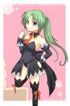  angel_mort green_hair higurashi_no_naku_koro_ni kayune_niu long_sleeves solo sonozaki_mion thighhighs waitress 