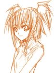  artist_request beige kufei long_sleeves looking_at_viewer lowres mahou_sensei_negima! monochrome orange_(color) short_hair sidelocks simple_background solo twintails upper_body white_background 