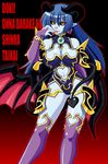  :p armor ass_visible_through_thighs astaroth_(shinrabanshou) bangs bare_shoulders bat_wings black_background black_sclera blue_hair blue_leotard blue_skin bracelet breasts cleavage contrapposto demon_girl demon_horns demon_tail detached_collar earrings faulds gradient gradient_background hair_between_eyes hand_to_own_mouth hand_up heart heart_earrings hips horns jewelry kekocha large_breasts leotard long_hair looking_at_viewer navel navel_cutout outline pink_wings pointy_ears purple_legwear red_background romaji shinrabanshou shoulder_armor slit_pupils solo spaulders spikes standing strapless strapless_leotard tail thighhighs tongue tongue_out very_long_hair wings yellow_eyes 