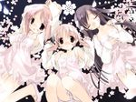  akino_momiji artist_request bow bow_panties circle_formation dress kiriyama_sakura long_sleeves multiple_girls panties petals pink_dress pink_hair sakura_musubi sera_karen underwear wallpaper white_panties 