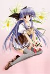  blue_hair bouquet flower half_updo highres long_hair nerine pointy_ears red_eyes school_uniform shuffle! solo suzuhira_hiro thighhighs 