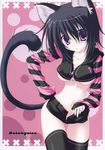  animal_ears black_hair black_x_pink blush breasts cat_ears copyright_request highres medium_breasts nanao_naru open_fly purple_eyes short_hair shorts solo tail thighhighs underboob unzipped 