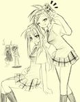  aisaka_sayo asakura_kazumi ghost_tail harmonia hasegawa_chisame long_hair mahou_sensei_negima! monochrome multiple_girls o_o one_eye_closed photo_(object) shaded_face sketch skirt yellow zazie_rainyday 