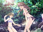  ass bikini braid brown_hair can closed_eyes day game_cg green_hair happy kisshouzasa_kaori midriff multiple_girls mutsuki_hotaru one_eye_closed outdoors setsuei short_twintails side-tie_bikini suzuma_yukariko swimsuit tree twin_braids twintails wallpaper 