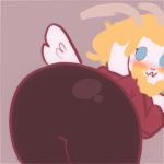  anthro asgore_dreemurr big_butt blonde_hair blue_eyes blush boss_monster bovid butt butt_focus caprine chibi clothed clothing darkriallet digital_media_(artwork) edit fully_clothed goat hair looking_at_viewer male mammal presenting presenting_hindquarters solo undertale video_games 