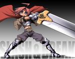  armor cape copyright_request headband midriff pink_hair solo sword tonpuu weapon 