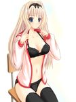  black_panties blonde_hair bra kaneru kusugawa_sasara lingerie long_hair panties school_uniform serafuku solo thighhighs to_heart_2 transparent_background underwear undressing 