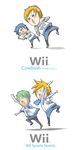  artist_request blonde_hair blue_hair copyright_request game_console green_hair hood hoodie male_focus multiple_boys product_placement spiked_hair what wii 