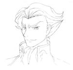  code_geass eyebrows face greyscale jeremiah_gottwald looking_at_viewer male_focus monochrome parted_lips portrait rodori_gesu simple_background smirk solo thick_eyebrows white_background 