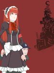  1girl armband ghost-q hat hiding iori_junpei long_hair persona persona_3 red_eyes red_hair school_uniform tartarus yoshino_chidori 