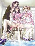  blush fukuzawa_yumi high_heels long_legs maria-sama_ga_miteru mizuno_youko multiple_girls ogasawara_sachiko pee peeing presenting sameha_ikuya shoes sitting spread_legs thighhighs thighs uncensored waitress white_legwear yuri 