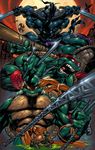  bandana chain cityscape donatello epic joe_madureira katana leonardo male_focus michelangelo moon multiple_boys muscle nunchaku raphael sai_(weapon) shuriken staff sword teenage_mutant_ninja_turtles turtle weapon 