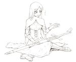  bird blush cape final_fantasy final_fantasy_tactics gloves gloves_removed greyscale jas knight knight_(fft) long_hair monochrome sitting solo sword weapon yokozuwari 