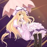  blonde_hair boots dress embellished_costume kaneru solo touhou umbrella yakumo_yukari 