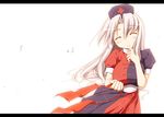  ^_^ blush closed_eyes hat kurikara long_hair smile solo touhou white_hair yagokoro_eirin 