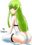  :&lt; ass back bangs bare_shoulders boots butt_crack c.c. cameltoe code_geass from_behind green_hair high_heels leotard long_hair looking_at_viewer looking_back partially_visible_vulva resizing_artifacts shoes simple_background solo spread_legs squatting temple_(artist) thigh_boots thighhighs tiptoes white_background white_legwear yellow_eyes 