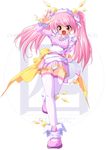  fei-yen game_cg hair_ornament mecha_musume pink_hair solo thighhighs tray virtual_on zbd60724 