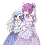  aria_(sister_princess) artist_request blue_hair bride chikage_(sister_princess) dress elbow_gloves gloves jewelry multiple_girls necklace purple_hair sister_princess wedding_dress 