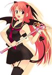  bat_wings demon_girl demon_tail half_updo hasegawa_chisame long_hair magical_girl mahou_sensei_negima! mahou_shoujo_biblion mizuki_makoto open_mouth pink_hair sceptrum_virtuale school_uniform smile solo tail thighhighs wand wings 