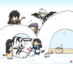  animal_ears aruruw chibi dog_ears head_wings kamyu karura_(utawareru_mono) kurotani_kyoukutsu long_hair lowres mukkuru multiple_girls ponytail purple_hair touka_(utawareru_mono) utawareru_mono yuzuha_(utawareru_mono) 