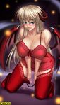  bare_shoulders bat_wings between_legs blue_eyes blurry blush breasts chemise cleavage covered_nipples curvy demon_girl demon_tail depth_of_field dutch_angle erezagarusha frills front-tie_top garter_belt glowing grin hair_between_eyes hand_between_legs horns huge_breasts kagami_hirotaka kneeling lace lace-trimmed_thighhighs leaning_forward light_particles lingerie long_hair looking_at_viewer nose_blush omc panties red_legwear seductive_smile see-through shadow shinma_souseiki sideboob sidelocks silver_hair smile solo succubus tail tail_between_legs thighhighs underwear underwear_only v_arms very_long_hair wide_hips wings 