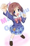  amamiya_manami bow chisato_(missing_park) gakuen_utopia_manabi_straight! lowres pink_bow plaid plaid_skirt seiou_gakuen_school_uniform skirt solo 