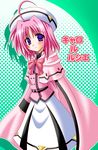  ahoge belt bow cape caro_ru_lushe character_name coat hat long_skirt lyrical_nanoha magical_girl mahou_shoujo_lyrical_nanoha_strikers nagana_sayui pink_bow pink_hair purple_eyes short_hair skirt solo 