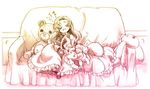  closed_eyes code_geass couch euphemia_li_britannia gradient hisaki_yukari monochrome multiple_girls nunnally_lamperouge pink sleeping 