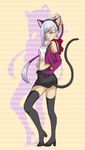  animal_ears artist_request boots cat_ears code_geass cosplay dark_skin long_hair miniskirt pencil_skirt silver_hair skirt solo tail thigh_boots thighhighs villetta_nu yellow_eyes zettai_ryouiki 