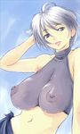  breasts covered_nipples huge_breasts michael original see-through short_hair silver_hair solo 