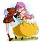  blue_eyes blush closed_eyes code_geass cornelia_li_britannia dress euphemia_li_britannia flower frilled_dress frills head_wreath hisaki_yukari multiple_girls one_eye_closed purple_hair siblings sisters smile younger 