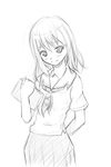  greyscale hoshino_yuumi kibina_high_school_uniform kimi_kiss monochrome otsutama_takashi school_uniform sketch smile solo 