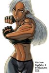  artist_request bike_shorts dark_skin elbowing fingerless_gloves gloves long_hair lowres mixed_martial_arts muscle muscular_female solo sports_bra vanessa_lewis virtua_fighter white_hair 