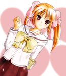 apricot_sakuraba book flower galaxy_angel galaxy_angel_rune orange_hair ribbon school_uniform solo tsubame_(kouunboshi) twintails 