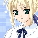  artoria_pendragon_(all) blonde_hair blouse fate/stay_night fate_(series) green_eyes lowres minose_(phe) oekaki ribbon saber solo 