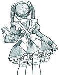  from_behind green maid monochrome nekomata_naomi original sketch solo twintails 